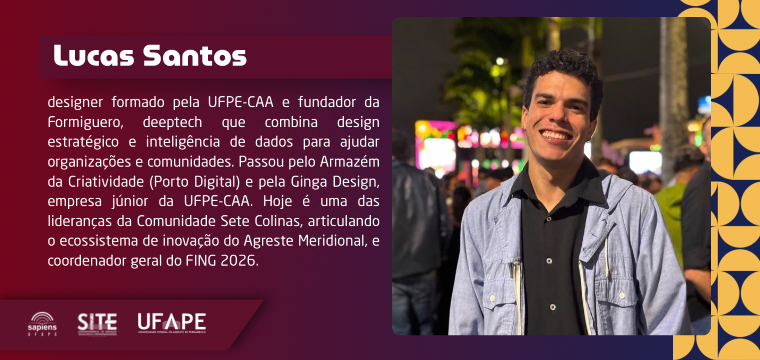 Foto de Lucas Santos - designer formado pela UFPE-CAA e fundador da Formiguero